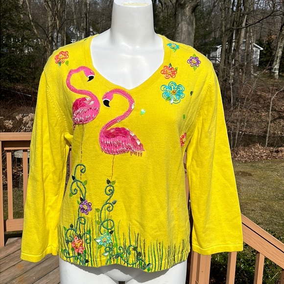 Jack B Quick Sweaters - Jack B. Quick beaded flamingo sweater XL